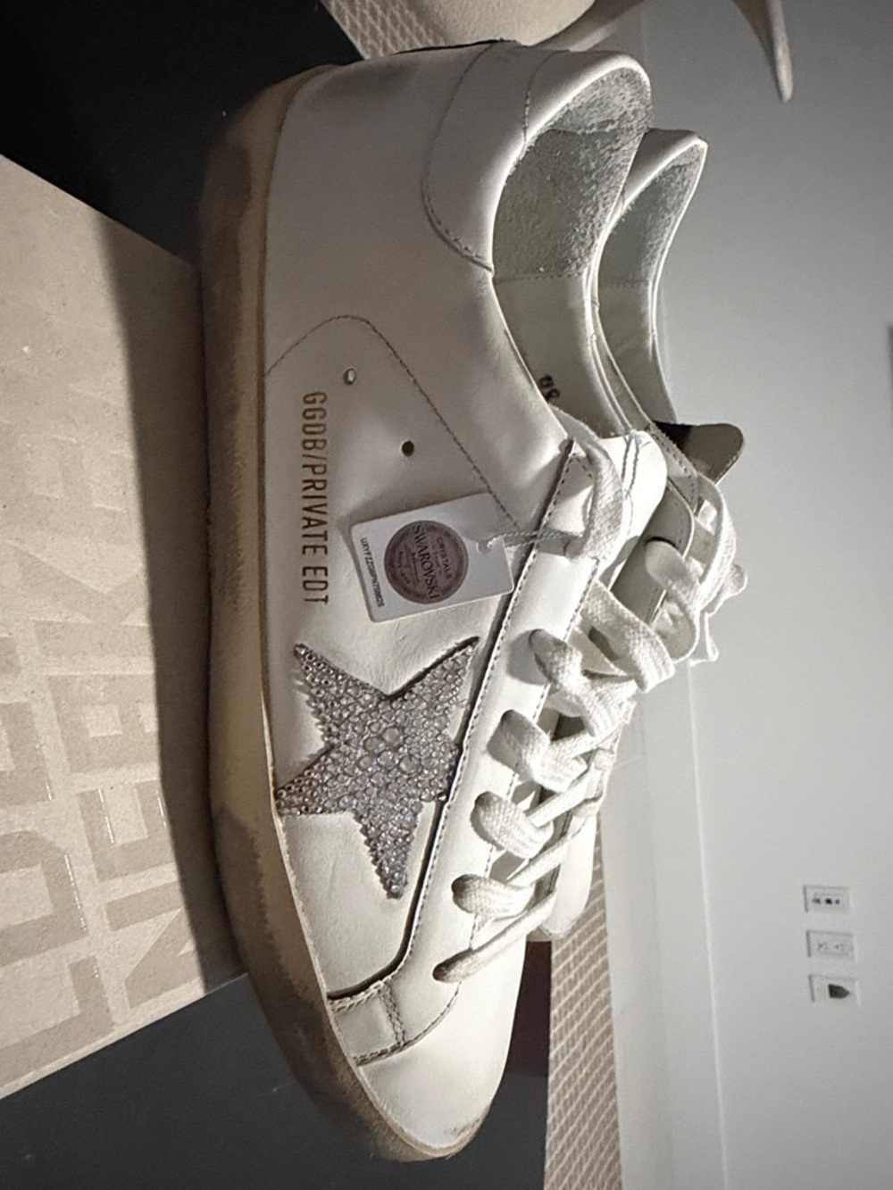 Golden Goose White Sneakers with Silver Swarovski Crystal Star